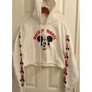 Mickey‎ Mouse Cropped Hoodie Disney Graphic Print White Casual Comfy